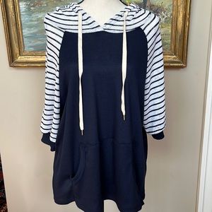 Navy blue and white striped hoodie
